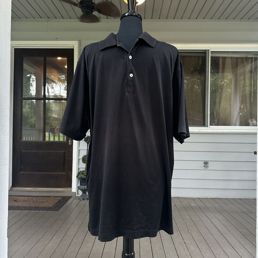 Peter Millar Polo Shirt Men's Size XL Black Lightweight Cotton Golfing Short Slv
